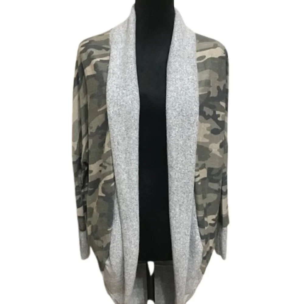 NWT Women's Be Bold Camouflage French Terry Open Front Cardigan Sweater